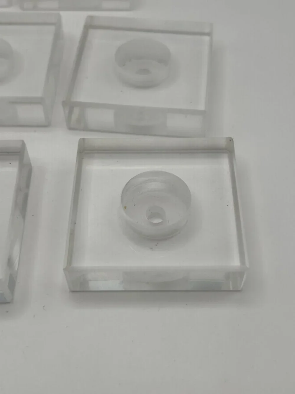 Lot of 8 Clear Acrylic Lucite Display Mount Blocks 2” Square Recessed Center
